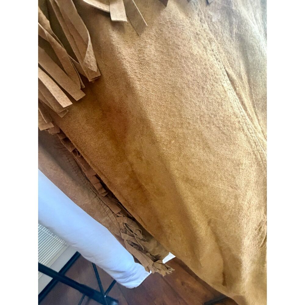 Vintage Denim & Co tan leather fringe blazer jacket. Size large - Picture 7 of 8